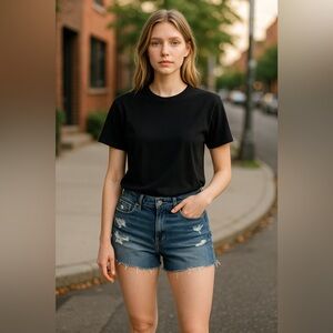 American Eagle Outfitters Super Hi Rise Flare Stretch Distressed Shorts Size 8